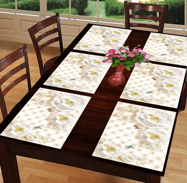 PVC Printed Dining Table Placemats (Multicolor, 30x45 cm) (Pack of 6)