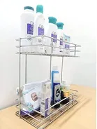 2-Tier Wall Mount Multipurpose Utensil, Spice Storage Kitchen Rack and Organizer for Kitchen and Bathroom, Stainless Steel 