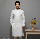 Cotton  Solid Kurta Set for Men, White 