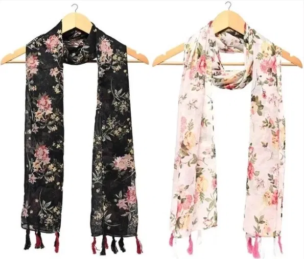 Cotton Blend Printed Scarves for Women (Multicolor, Pack of 2)