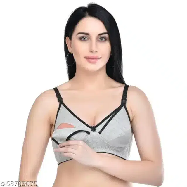 Polycotton Feeding Bra for Women (Grey, 32C)