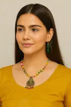Women's Gold Oxidized Temple Jewellery Set with Earrings 