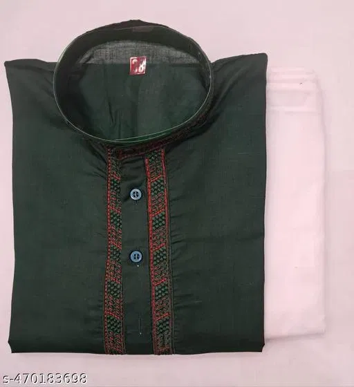 Solid Show Button Kurta Set for Men (XXL)