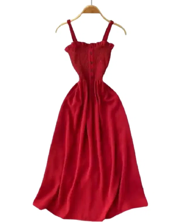Poly Crepe Dress for Women (Maroon, L)