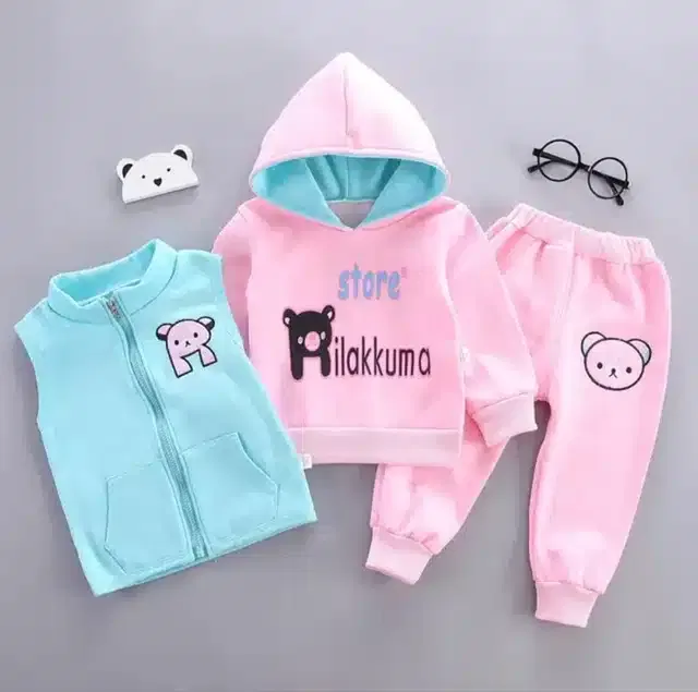 Hosiery 3 Pcs Clothing Set for Kids (Aqua Blue & Pink, 0-1 Years)
