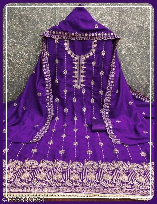 Vichitra Silk Punjabi/All Over Suits (Lavender, 6.25 meter for Women (L)
