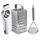 Oc9 Stainless Steel Lemon Squeezer & 4 in 1 Grater Or Slicer & Potato Masher Kitchen Tool Set 