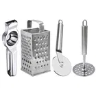 Oc9 Stainless Steel Lemon Squeezer & 4 in 1 Grater Or Slicer & Pizza Cutter & Potato Masher Kitchen Tool Set 