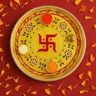 Pooja Thali with Swastik Design with Kumkum, Haldi and Rice Holders (Pack of 1)