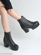 Shoetopia Solid Synthetic Heeled Boots Black 