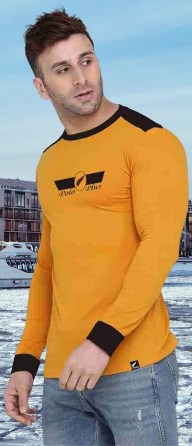 Round Neck Printed T-Shirt for Men (Mustard, XL)