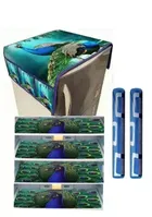 Knit Printed Fridge 4 Pcs Mat with 2 Pcs Handle & Top Cover (Peacock, Set of 1)