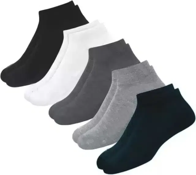 Cotton Ankle Socks for Unisex (Multicolor, Free Size) (Set of 5)