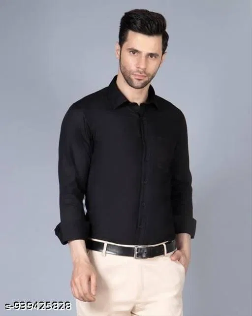 Solid Shirt for Men (Black, XXL)