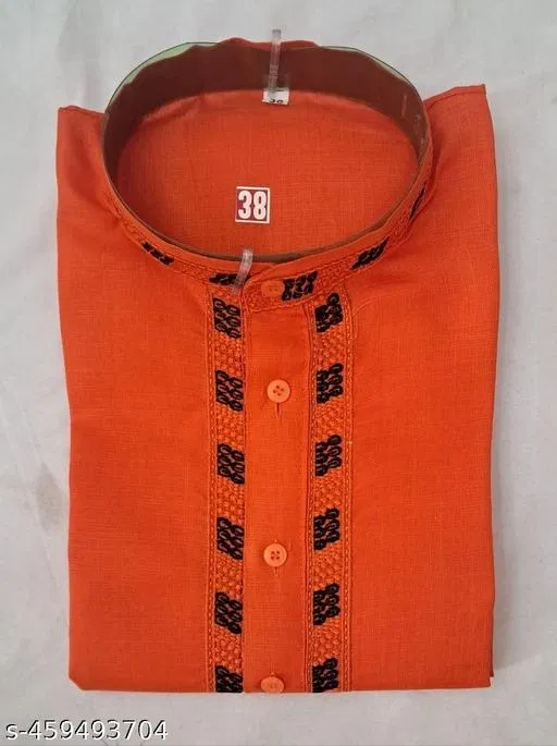 Cotton Solid Kurta for Men, Orange (M)
