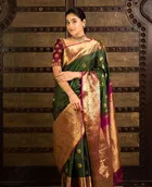 Litchi Silk Zari Woven Saree for Women, Green 