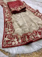 Chiffon Embroidered Saree for Women, Grey 