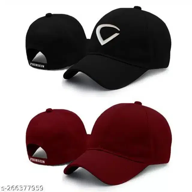 Cotton Cap for Men & Women (Black & Maroon, Pack of 2)