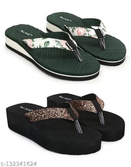 Two Freinds EVA Flip-flops for Women (Black, 4) Pack of 2