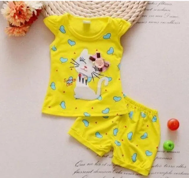 Hosiery Clothing Set for Girls (Yellow, 18-24 Months)