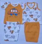 Cotton Blend Printed Clothing Set for Infants (Orange & White, 0-6 Months) (Set of 2)