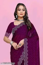 Georgette Printed Saree For Women, Purple