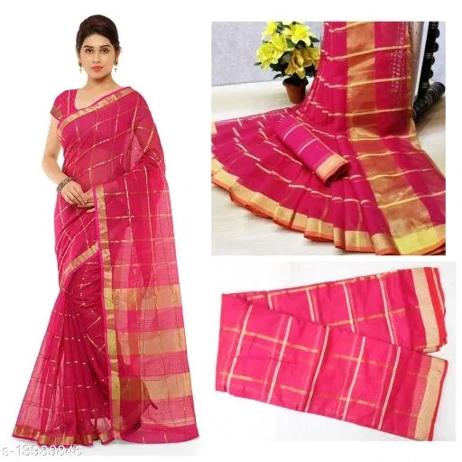 Kota Doria Cotton Saree for Women (Pink)
