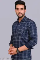 Cotton Blend Checked Shirt for Men, Blue 