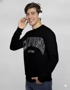 Fleece Printed Sweatshirt for Men, Black 