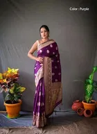 Litchi Silk Botanical Saree for Women, Purple 