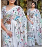 Linen Printed Saree for Women (Multicolor, 6.3 m)