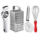 Oc9 Stainless Steel Lemon Squeezer & 4 in 1 Grater Or Slicer & Pizza Cutter & Egg Whisk Kitchen Tool Set 