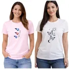 Cotton Blend T-shirt for Women, White & Pink, Pack of 2 