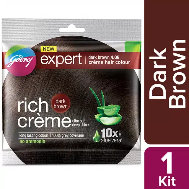Godrej Expert Rich Crème Hair Colour For Women & Men – (Dark Brown Shade) (4.06) 20 g + 20 ml)