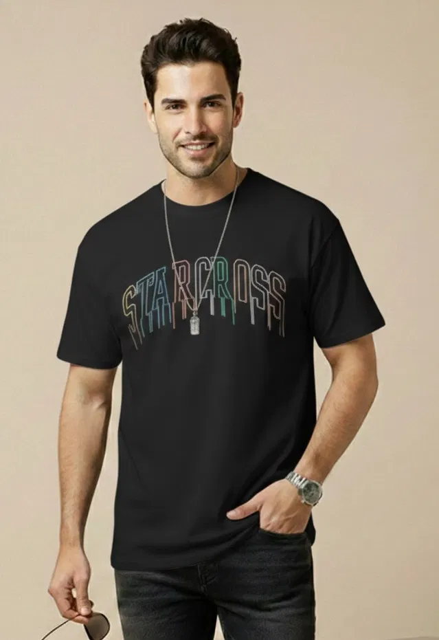 Polyester Printed T-shirt for Men, Black (L)
