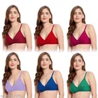 Cotton Blend Non Padded Solid Bra for Women (Multicolor, 32C) (Pack of 6)