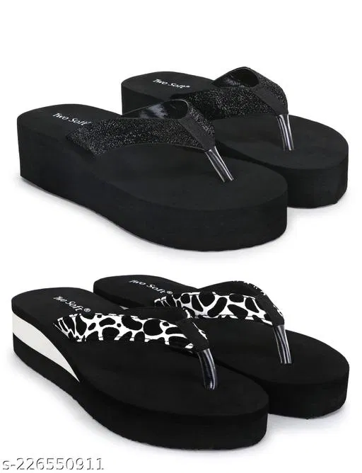 EVA Flip-flops for Women (Black, 6) Pack of 2