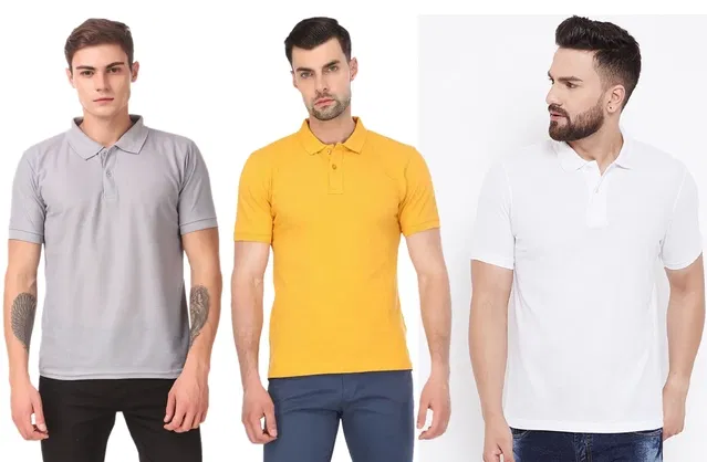 Polo T-shirts for Men, Pack of 3 (Multicolor, L)