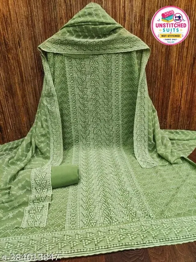 Embroidered Unstitched Suit for Women (Sea Green, 2.25 m)