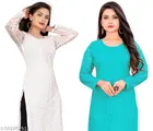 Net Kurti for Women,  White & Teal  