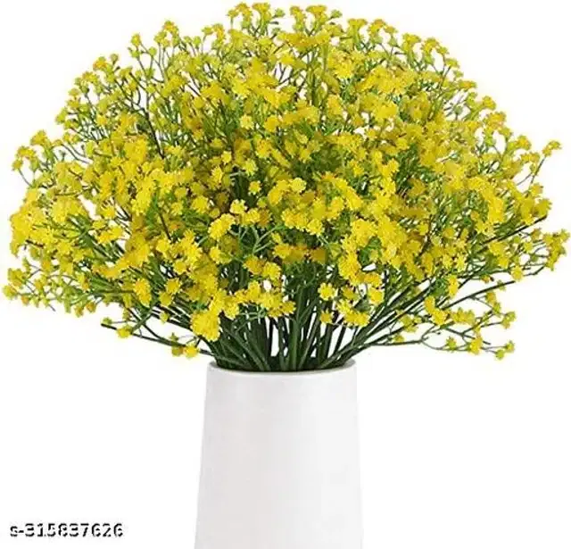 Plastic Artificial Flowers Bunch (Yellow & Green, Pack of 3)