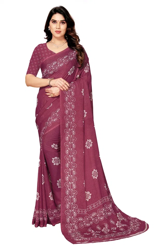 Georgette Printed Saree for Women (Wine, 6.3 m)