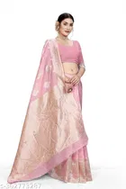 Linen Zari Woven Saree for Women 