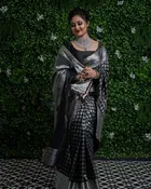 Litchi Silk Zari Woven Saree for Women, Black 