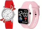 Analog & Smart Watch Combo for Women & Girls (Red & Pink, Pack of 2)