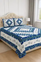 KC Jaipuri Cotton King Bedsheeet Geometry Printed 90x108in Royal Blue