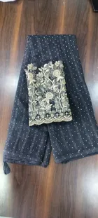 Georgette Solid Saree for Women, black 