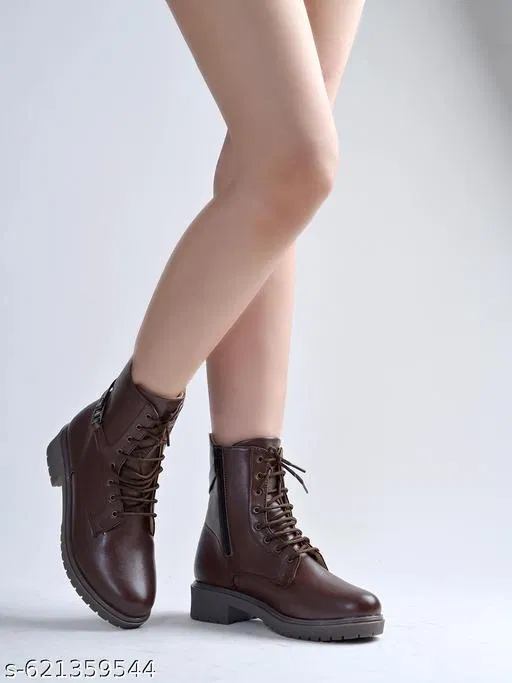 Solid Heeled Boots for Women Brown (8)