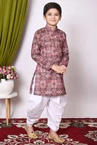 Cotton Blend Printed Kurta with Dhoti for Boys, Multicolor 