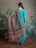 Cotton Blend Printed Kurti With Pant & Dupatta for Women, Sky Blue 